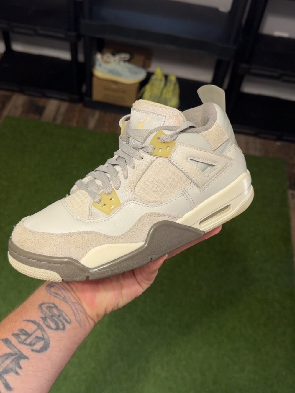 Jordan Men’s Sneaker in Cream, Light Gray & Yellow Accent